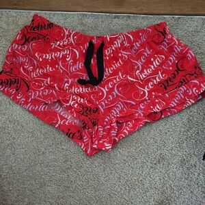 Like New Victoria's Secret Red with white/lavender/black PJ Shorts